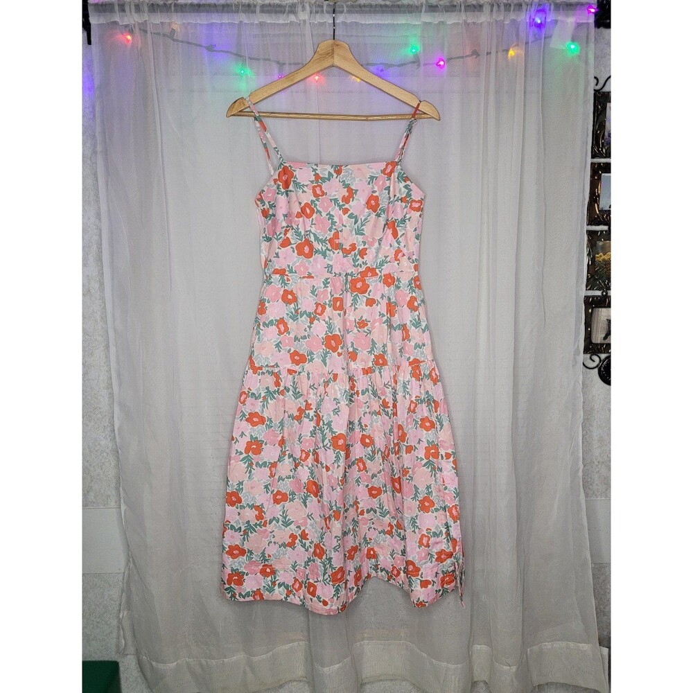 Free Assembly women's pink floral tiered midi Dress with tie back size XS